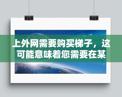 上外网需要购买梯子，这可能意味着您需要在某个场所或设备上安装梯子，以防止梯子滑落或滑落时造成伤害。梯子的购买通常需要根据具体需求来选择，包括材质、长度、稳定性、适用场景以及维护要求
